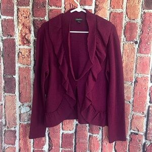 Claudia Ev Burgundy ruffled wool women’s cardigan size large